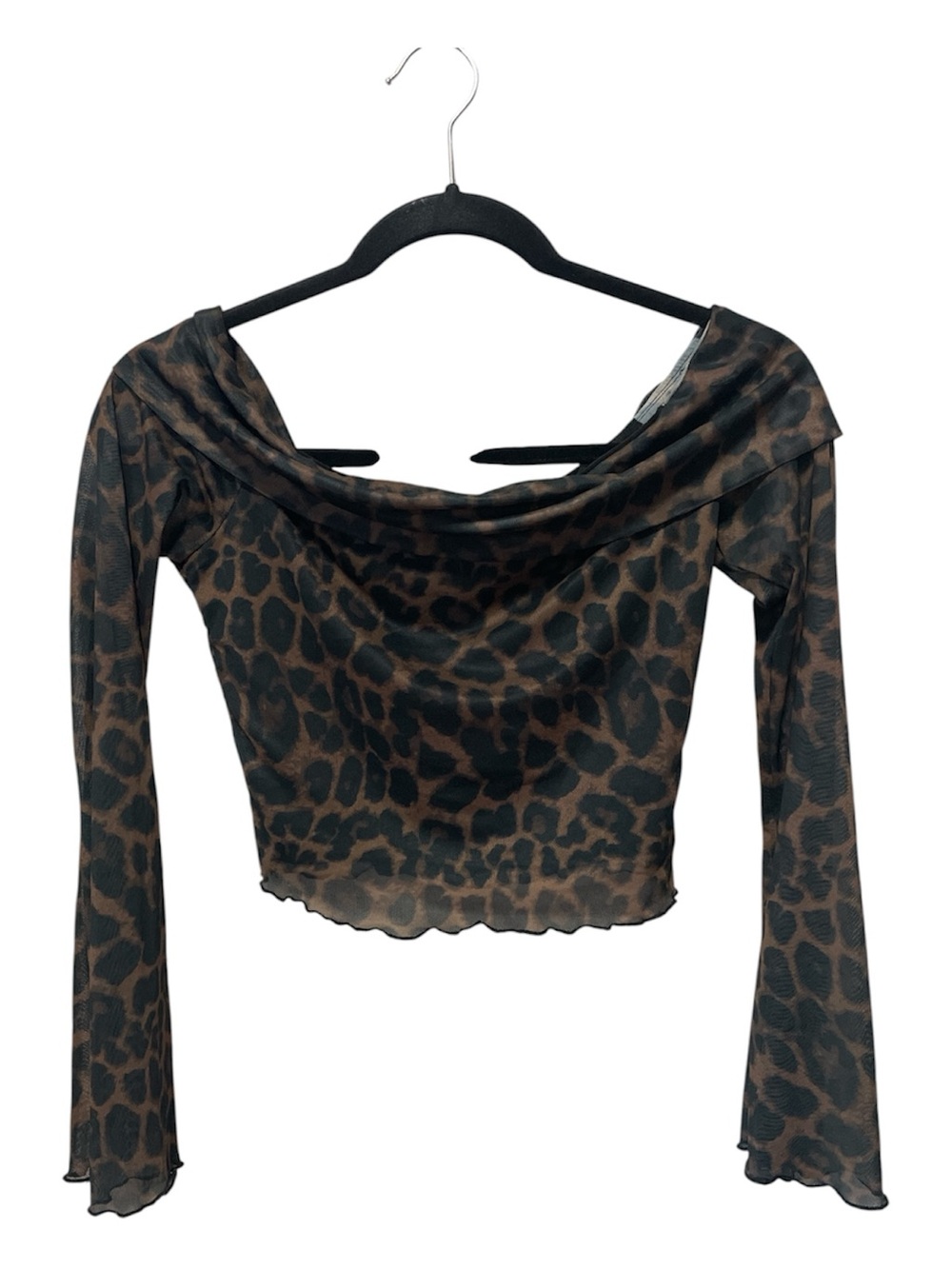 SHEIN Brown Leopard Off-Shoulder Long Sleeve Top